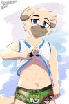  abs absurd_res acetofurtuber anthro ben_10 ben_10_briefs boxer_briefs canid canine canis cartoon_network clothed clothing domestic_dog ears_down handpaw hi_res isriya looking_at_viewer male male/male mammal mokkung_gamer paws pivoted_ears pose raised_clothing raised_shirt raised_tank_top raised_topwear shaded shirt shirt_grab simple_background simple_shading smile solo standing standing_position tank_top topwear underwear 