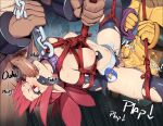  1girl 2boys arms_behind_back bdsm black_skirt black_thighhighs blush bondage bound bound_arms breast_bondage breasts chain collar colored_skin demon_girl demon_tail disgaea erection etna_(disgaea) fellatio gag gagged hetero irrumatio multiple_boys navel nipples oral penguru_086 penis pointy_ears red_eyes red_hair red_rope ring_gag rope sex shibari skirt slit_pupils small_breasts solo_focus spitroast tail tail_grab thighhighs torn_clothes torn_thighhighs uncensored vaginal yellow_skin 