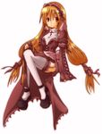  artist_request dress full_body hairband high_priest lolita_hairband long_hair long_sleeves looking_at_viewer mary_janes pantyhose purple_dress ragnarok_online ribbon shoes simple_background solo thighhighs very_long_hair white_background white_legwear zettai_ryouiki 