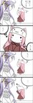  1boy 1girl 4koma animal_hat cat_hat chibi comic hat highres kamui_gakupo long_hair megurine_luka megurine_luka_(toeto) rye_(yuetsuki) shy toeto_(vocaloid) translated vocaloid 