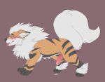 anthro arcanine blush bodily_fluids canid canine embarrassed erection generation_1_pokemon genital_fluids genitals hi_res konoeikreations looking_at_viewer male mammal nintendo penis pokemon pokemon_(species) precum simple_background solo tongue tongue_out