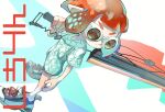  1girl black_shorts goggles hand_up holding inkling inkling_girl inkling_player_character koike3582 long_shirt multicolored_footwear orange-tinted_eyewear orange_hair pointy_ears shoelaces shoes short_hair short_sleeves shorts side_slit side_slit_shorts solo splatana_wiper_(splatoon) splatoon_(series) standing tentacle_hair tinted_eyewear v-shaped_eyebrows 