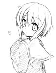  bangs blush greyscale heart kita_high_school_uniform looking_back monochrome nagato_yuki school_uniform short_hair sketch solo surikogi suzumiya_haruhi_no_yuuutsu 