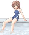  bad_id bad_pixiv_id blush brown_eyes brown_hair misaka_mikoto one-piece_swimsuit pool poolside school_swimsuit shiki_(no-reply) sitting soaking_feet solo swimsuit to_aru_majutsu_no_index water wet white_background 