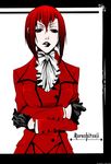  artist_request black_eyes crossed_arms formal gloves highres kuroshitsuji lipstick madam_red makeup red_hair short_hair solo 