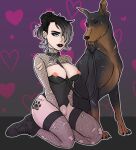 bestiality big_breasts black_hair boots breasts canid canine canis clothed clothing collar digital_media_(artwork) domestic_dog dominant dominant_feral duo female feral fishnet_clothing footwear fur genitals hair hi_res human interspecies leash leash_in_mouth leashed_collar male male/female mammal multicolored_hair nipple_piercing nipples object_in_mouth partially_clothed piercing pussy reganblair666 simple_background smile tattoo torn_clothing two_tone_hair