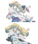  alice_margatroid alice_margatroid_(pc-98) bad_id bad_pixiv_id bare_shoulders blonde_hair blue_eyes hairband hug kirisame_marisa long_hair miko_embrace multiple_girls parody short_hair smile time_paradox torinone touhou touhou_(pc-98) yellow_eyes yuri 