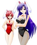  animal_ears bad_id bad_pixiv_id bare_legs blue_eyes blue_hair bunny_ears bunnysuit engo_(aquawatery) long_hair multiple_girls original pantyhose red_eyes red_hair short_hair 