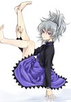  barefoot darker_than_black dress feet hands highres purple_dress purple_eyes satou_atsuki silver_hair sketch solo water yin 