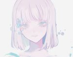  1girl 7wata_himori close-up fate/prototype fate/prototype:_fragments_of_blue_and_silver fate_(series) looking_at_viewer parted_lips pastel_colors pink_eyes sajou_manaka short_hair simple_background smile solo white_background white_hair 