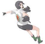  bike_shorts black_eyes black_hair boots dragon_ball dragon_ball_z enami_katsumi full_body gloves outstretched_arms shirt simple_background solo tomboy twintails videl white_background 