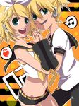  1girl bad_id bad_pixiv_id beamed_eighth_notes brother_and_sister heart hiiro_(kikokico) kagamine_len kagamine_rin musical_note siblings speech_bubble spoken_heart spoken_musical_note twins vocaloid 