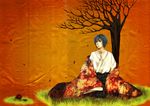  bad_id bad_pixiv_id crease japanese_clothes kaito male_focus mota_(melancholy-red) petals solo tree vocaloid 
