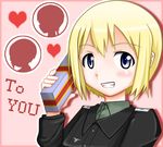  bad_id bad_pixiv_id blonde_hair blue_eyes erica_hartmann gift heart holding holding_gift lowres military military_uniform pc9656439 short_hair solo strike_witches uniform valentine world_witches_series 