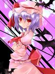  bat cloud crossed_arms frown hat hoshikuzu lavender_hair nail_polish red_eyes remilia_scarlet short_hair solo touhou 