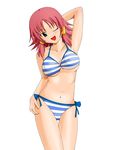  bikini green_eyes mahoubin one_eye_closed quiz_magic_academy red_hair ruquia short_hair solo striped striped_bikini swimsuit 