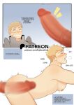  2boys absurdres anal armor ass bara blonde_hair blush completely_nude drooling dungeon_meshi english_text erection fujimachine_(clayten) highres laios_touden large_pectorals male_focus multiple_boys muscular muscular_male nude paid_reward_available patreon_username pectorals penis saliva sex sex_from_behind short_hair solo_focus yaoi yellow_eyes 