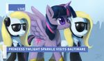  banner_mare_(mlp) clothed clothing crescendo_(mlp) equine eyewear female feral friendship_is_magic fur hair half-dressed headset horn horse mammal multi-colored_hair my_little_pony necktie pony purple_eyes purple_fur raikoh-illust recording smile sunglasses twilight_sparkle_(mlp) white_fur winged_unicorn wings 