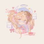  1girl absurdres bao_rong blonde_hair blue_eyes bow choker closed_mouth commission eyelashes frilled_choker frills hair_between_eyes hair_ornament hairclip halo headdress heart heart_hair_ornament highres long_hair looking_at_viewer mihuashi_commission original pink_bow profile short_eyebrows sidelocks solo star_(symbol) watermark white_headdress white_wings wings 