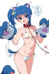  1girl absurdres animal_ears animal_feet animal_hands armpits barking bikini blue_eyes blue_hair breasts choker eggman_(ni_tamagoex) highres hirogaru_sky!_precure kemonomimi_mode leash looking_at_viewer precure side-tie_bikini_bottom small_breasts solo sora_harewataru swimsuit tail tail_wagging white_bikini 