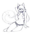  breasts cat clothed clothing feline female hair_over_eye looking_at_viewer mammal monochrome nipples pinup pose sdark391 seductive sketch skimpy solo topless whiskers 