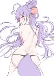  1girl absurdres ahoge all_fours black_panties cone_hair_bun d_01243 double_bun fox_girl from_behind hair_bun hair_ornament hair_rings highres looking_at_viewer looking_back lowleg lowleg_panties multicolored_hair orange_eyes panties pom_pom_(clothes) pom_pom_hair_ornament profile purple_tail simple_background sketch solo stellive streaked_hair tenko_shibuki topless_female turning_head underwear underwear_only virtual_youtuber white_background white_streaks 