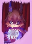  +_+ animal_ears blue_sailor_collar clothing_cutout commentary crystal_ball ear_covers english_commentary highres horse_ears horse_girl matikanefukukitaru_(rising_fortune)_(umamusume) matikanefukukitaru_(umamusume) orange_hair red_ribbon ribbon sailor sailor_collar school_uniform shoulder_cutout single_ear_cover umamusume yellow_eyes zaj_(zajrelvesb) 