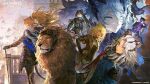  6+girls absurdres ahoge allerdale_(arknights) allerdale_cumberland_(arknights) animal_ears arknights armor artist_name baird_(arknights) black_hair blonde_hair brown_hair cavehuuu chinese_commentary commentary_request copyright_name copyright_notice crossed_bangs dagda_(arknights) from_side green_eyes hair_between_eyes hand_on_own_hip highres indra_(arknights) leopard_ears leopard_girl lion lion_ears lion_girl lion_tail long_hair looking_at_viewer medium_hair millscar_(arknights) morgan_(arknights) multiple_girls official_art panther_ears panther_girl planted planted_sword profile siege_(arknights) sword tail tiger_ears tiger_girl vina_victoria_(arknights) weapon 