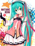  character_name detached_sleeves fingerless_gloves freely_tomorrow_(vocaloid) gloves green_eyes green_hair hatsune_miku highres long_hair necktie project_diva_(series) project_diva_f shirozakana skirt smile solo star very_long_hair vocaloid 