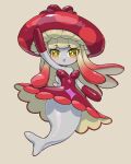  commentary_request highres monster_girl multicolored_hair mushroom mushroom_girl mycora palworld plant plant_girl smile two-tone_hair yellow_eyes zhainan_xiao_zhao 