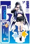  1girl armpits bare_shoulders baseball_cap black_choker black_hair black_hat black_jacket black_shoes black_shorts blue_shirt breasts candy choker commentary_request crop_top crop_top_overhang demon_tail denim denim_shorts food full_body hat highres holding holding_candy holding_food holding_lollipop ichinose_uruha ichinose_uruha_(8th_costume) jacket kneehighs lollipop long_hair long_sleeves looking_at_viewer low_wings lupinus_virtual_games medium_breasts midriff navel off_shoulder open_clothes open_jacket open_mouth purple_eyes senmu_(senmudayo) shirt shoes short_shorts shorts sleeveless sleeveless_shirt socks solo spaghetti_strap stomach tail thigh_strap thighs torn_clothes torn_shorts undershirt virtual_youtuber white_shirt white_socks wings 