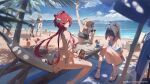  5girls absurdres ahoge animal_ears apron arabella_(chaos_zero_nightmare) arm_strap ball baseball_bat beach beach_towel beachball bikini bikini_under_clothes black_bikini black_bow black_choker black_dress black_hair black_pantyhose black_shoes blonde_hair blue_bikini blue_choker blunt_bangs blurry blurry_foreground bottle bow bracelet breasts chair chaos_zero_nightmare choker closed_eyes cloud cloudy_sky collarbone commentary_request cooler copyright_notice cup dress drinking_glass drinking_straw english_text flower flower_armlet food fruit full_body green_eyes green_hair hair_between_eyes hair_flower hair_intakes hair_ornament heidemarie_(chaos_zero_nightmare) high_heels high_ponytail highres hilde_(chaos_zero_nightmare) holding holding_baseball_bat holding_bottle holding_cup holding_food holding_fruit holding_removed_eyewear jewelry korean_commentary large_breasts lens_flare long_hair looking_at_viewer looking_back lounge_chair maid_apron medium_breasts multicolored_hair multiple_girls necklace ocean official_alternate_costume olga_(chaos_zero_nightmare) open_mouth orange_(fruit) orange_slice outdoors palm_tree pantyhose parted_bangs pointing ponytail purple_bikini purple_eyes purple_streaks red_eyes red_flower red_hair red_nails sand sand_castle sand_sculpture sandals sereniel_(chaos_zero_nightmare) shoes shovel side-tie_bikini_bottom sideboob sitting sky smile standing streaked_hair surfboard swimsuit towel tree twintails untied_bikini_top unworn_eyewear very_long_hair walking watermelon waving white_flower wrist_cuffs x_hair_ornament yyydddd0 