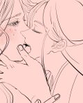  2boys adam's_apple bindi blush closed_eyes commentary_request crying crying_with_eyes_open dw_kqtsv eyelashes french_kiss half-closed_eyes half_updo hand_on_another's_cheek hand_on_another's_face holding_another's_wrist kiss long_hair looking_at_another luo_binghe male_focus monochrome multiple_boys open_mouth parted_bangs pink_background raised_inner_eyebrows shen_qingqiu tears the_scum_villain's_self-saving_system yaoi 