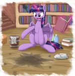  book bottle bucket equine female feral friendship_is_magic hair horn horse levitation library magic mammal multi-colored_hair my_little_pony otakuap pony purple_eyes solo twilight_sparkle_(mlp) winged_unicorn wings 