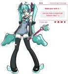  1girl ahoge alternate_costume aqua_bow aqua_bowtie aqua_eyes aqua_trim bandaid bandaid_on_leg black_boots boots bow bowtie covered_navel detached_sleeves english_commentary fan_request hair_ornament hair_wings hatsune_miku highres holding holding_wand imoutomagical magical_girl number_tattoo simple_background solo star_(symbol) star_hair_ornament tattoo vocaloid wand white_background winged_shoes 
