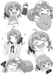  >_< 2boys :d ahoge arikawa_hime arikawa_kaguya arm_up blush bottle bow brothers camera chibi chips_(food) closed_eyes cola commentary_request food full_body greyscale hair_bow hand_up highres himegoto himouto!_umaru-chan holding holding_bottle holding_camera lying male_focus monochrome multiple_boys multiple_views neck_ribbon on_stomach one_eye_closed open_mouth potato_chips pumomo_(saito80276259) ribbon shirt siblings simple_background sleeping smile standing trap w 