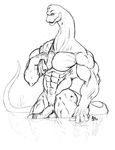  anthro balls biceps big_penis dinosaur erection half-erect male muscles nude pecs penis pose presenting reptile scales scalie sketch solo standing sudonym toned towel water wet 