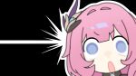  1girl arknights arknights:_endfield black_background blue_eyes commentary_request derivative_work elysia_(honkai_impact) elysia_(miss_pink_elf)_(honkai_impact) hair_ornament highres honkai_(series) honkai_impact_3rd lty-d open_mouth pink_hair portrait realization solo 
