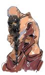  1boy 1girl aang arrow_(symbol) arrow_tattoo ass avatar_aang:_the_last_airbender avatar_legends beerenfuchs blanket blue_tattoo braid braided_ponytail couple dark-skinned_female dark_skin head_tattoo hetero highres hug implied_kiss katara long_hair nude simple_background tattoo very_long_hair 