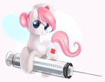  blue_eyes cutie_mark equine female feral friendship_is_magic hair hat horse jiayi mammal my_little_pony needle nurse nurse_cap nurse_hat nurse_redheart_(mlp) pink_hair plain_background pony signature smile solo syringe white_background 