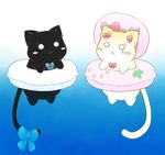  animal animalization black_cat blush_stickers bow cat frederica_bernkastel frederica_bernkastel_(cat) hat innertube kurahika lambdadelta no_humans pink_hat pun tears umineko_no_naku_koro_ni water 