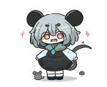  +++ 1girl :d animal animal_ears black_dress black_shoes blue_capelet blue_shirt blue_socks blush_stickers capelet chibi commentary_request dress full_body grey_hair hair_between_eyes highres long_sleeves mouse_(animal) mouse_ears mouse_girl mouse_tail nazrin red_eyes sea_urchin shadow shirt shoes short_eyebrows sleeves_past_wrists smile socks solo standing tail teeth thick_eyebrows touhou uni_souchou upper_teeth_only white_background 