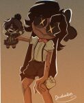  absolute_solver_(murder_drones) beanie cyn_(murder_drones) dewdoodles extra_hands eye_contact hand_puppet hat highres humanoid_robot looking_at_another mechanical_head murder_drones pom_pom_(clothes) pom_pom_beanie puppet robot signature torn_skin uzi_(murder_drones) 