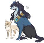  absurdres animal animal_with_hair animalization black_hair blonde_hair blue_fur blue_hat claws closed_mouth clothed_animal commentary_request fox hair_between_eyes hat highres iizunamaru_megumu kudamaki_tsukasa kudamaki_tsukasa_(fox) looking_at_viewer monster no_humans red_eyes simple_background sitting talons tktkhappymchyru tokin_hat touhou translation_request white_background yellow_eyes yellow_fur 