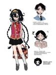  !? 2boys 2girls ^^^ alternate_costume bag black_hair black_necktie black_skirt blue_vest blush_stickers bow bowtie braid chibi chinese_text commentary_request contemporary cropped_shoulders flying_sweatdrops full_body green_eyes grey_shoes hairband headband highres holding holding_bag hood hoodie long_sleeves miniskirt muhammad_(tenmaku_no_jaadugar) multicolored_eyes multiple_boys multiple_braids multiple_girls necktie open_mouth pleated_skirt purple_eyes red_bow red_bowtie serien_jaadugar shira_(tenmaku_no_jaadugar) shoes simple_background sitara skirt socks standing sweatdrop tenmaku_no_jaadugar toregene_(tenmaku_no_jaadugar) translation_request two-tone_eyes vest waistcoat white_background white_socks yellow_headband 