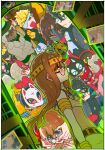  absurdres amamiya_ren ancient_egyptian_clothes black_hair blonde_hair brown_eyes closed_mouth coin commentary_request glasses green_halo halo highres jacket joker_(persona_5) kitagawa_yusuke long_hair looking_at_viewer maitakepasuta mask morgana_(cat)_(persona_5) morgana_(persona_5) multiple_boys multiple_girls niijima_makoto open_mouth persona persona_5 remembering sakamoto_ryuji sakura_futaba smile takamaki_ann yellow_eyes 