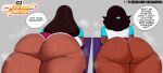  2girls absurdres alternate_costume ass brown_hair coldarsenal connie_maheswaran connie_maheswaran_(cosplay) cosplay dark-skinned_female dark_skin english_text exercising facing_away from_behind grey_background highres huge_ass logo_parody long_hair lying matching_outfits medium_hair multiple_girls official_alternate_costume on_stomach patreon_logo patreon_username priyanka_maheswaran shirt short_shorts shorts simple_background speech_bubble steam steaming_body steven_universe steven_universe_future sweat t-shirt talking thick_thighs thighs yoga_mat 