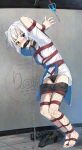  1girl bang_dream! bang_dream!_it's_mygo!!!!! bdsm bit_gag black_panties black_shorts blue_eyes bondage boots bound clothes_pull commentary_request crotch_rope fishnet_pantyhose fishnets gag gagged heterochromia kaname_raana panties pantyhose pussy_juice restrained ryou@ryou scissors sex_toy shibari shirt shorts shorts_pull single_leg_pantyhose solo tearing_up underwear unworn_boots vibrator vibrator_under_clothes vibrator_under_panties white_hair white_shirt yellow_eyes 