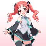 1girl alternate_costume bare_shoulders blush commentary_request cosplay detached_sleeves gochuumon_wa_usagi_desu_ka? hatsune_miku hatsune_miku_(cosplay) highres jacket long_hair looking_at_viewer natsu_megumi necktie open_mouth sakuzo shirt skirt sleeveless sleeveless_shirt smile solo thighhighs twintails variant_set very_long_hair vocaloid 
