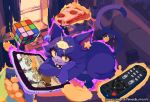  1girl :3 ahoge animal animal_ears animal_focus animated animated_gif aura blue_eyes body_fur cat cat_ears cat_girl cat_tail chair character_request chips_(food) closed_eyes collar colored_sclera commentary commission controller couch deltarune earrings eyelashes eyepatch floating floating_object food furry furry_female hand_on_own_cheek hand_on_own_face highres imasiphy indoors jewelry levitation looking_at_viewer magic no_humans on_couch phone pixel_art pizza plant potato_chips purple_fur remote_control rubik's_cube slit_pupils spikes star_(symbol) tablet_pc tail telekinesis third_eye utdr_(toby_fox) white_fur window yellow_sclera 